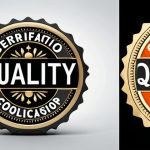 **

A "quality stamp" or certification logo on a product, website or advertisement, symbolizing reliability and consumer trust. Focus on the mark itself rather than a specific product.

**