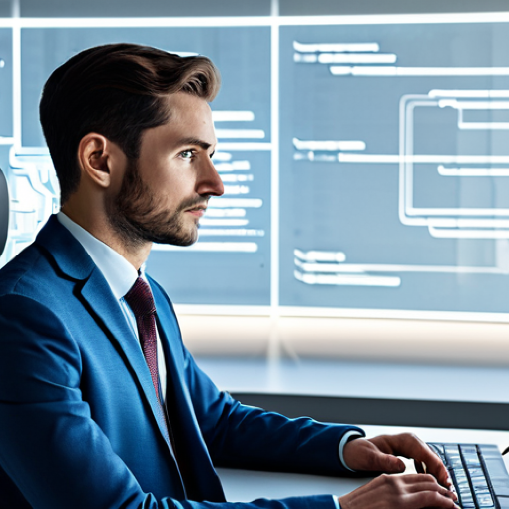 A professional, well-dressed individual, appearing thoughtful and slightly perplexed, seated at a modern desk, interacting with a transparent digital interface that displays complex algorithms and chatbot dialogues. The background is a clean, contemporary office space with subtle glowing lines representing data flow, suggesting the omnipresence of AI. The subject is fully clothed in modest professional attire, displaying perfect anatomy, correct proportions, and a natural pose. Well-formed hands are visible. High-resolution professional photography, appropriate content, safe for work, family-friendly.