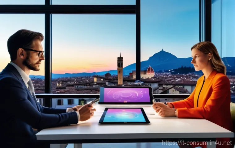 소비자 행동 데이터를 활용한 비즈니스 혁신 사례 연구와 분석 - **Prompt:** A dynamic, visually rich depiction of personalized customer experiences in an Italian ma...