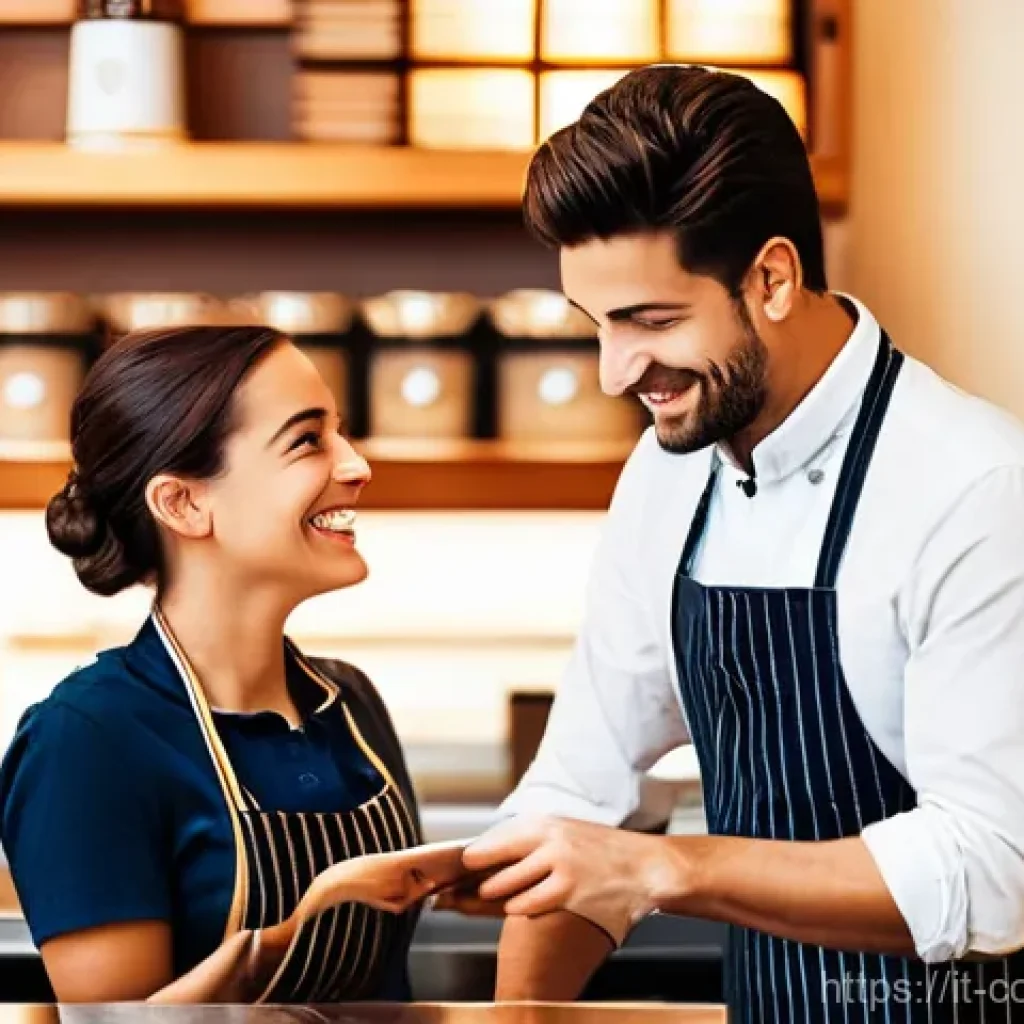 소비자중심 경영 도입의 성공적 사례 - **Prompt:** A cozy and inviting traditional Italian caffè scene. A friendly, smiling barista, neatly...