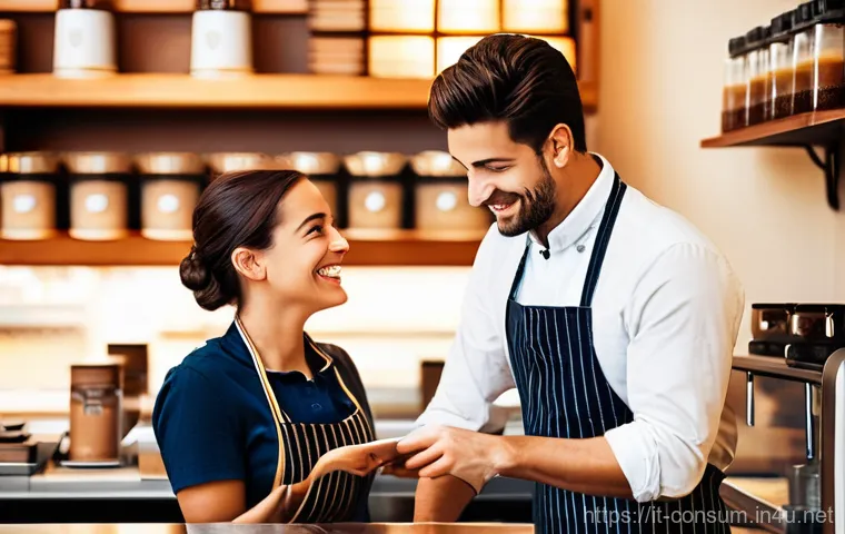 소비자중심 경영 도입의 성공적 사례 - **Prompt:** A cozy and inviting traditional Italian caffè scene. A friendly, smiling barista, neatly...