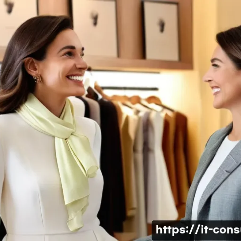 소비자중심 경영의 주요 성공 요인과 사례 연구 - **Prompt:** A stylish female customer, approximately 30-40 years old, with elegant Italian features ...