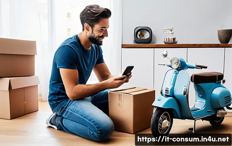 소비자 피해 사례를 통한 법적 대처 - A detailed scene of an Italian consumer at home carefully unboxing an electronic appliance purchased...