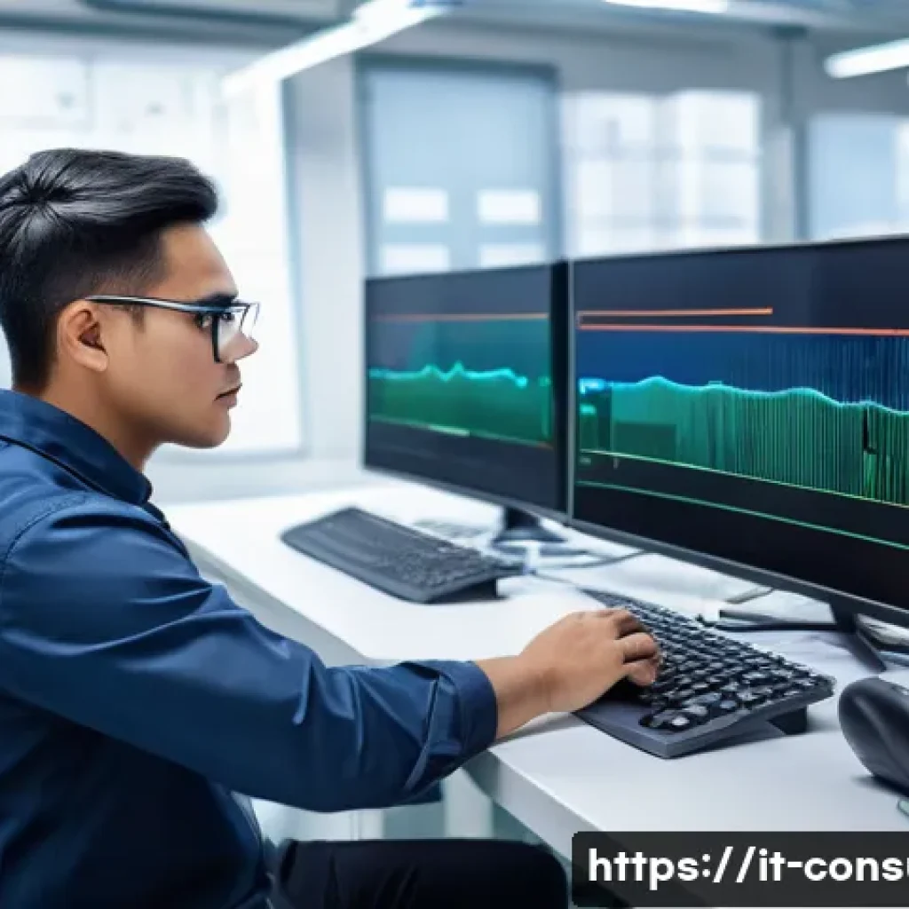 소비자전문기술사와 관련된 인기 산업 - A professional technician in a modern laboratory setting, wearing protective glasses and smart casua...