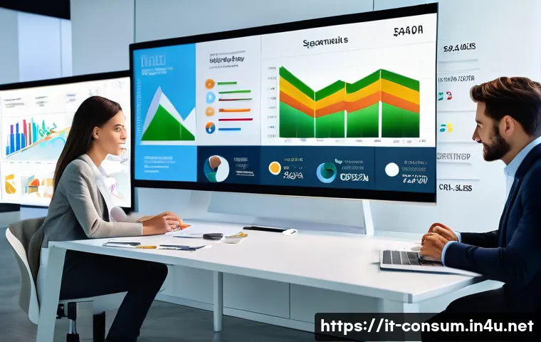 소비자 행동 데이터를 활용한 CRM 전략 - A modern office environment showing a diverse team of Italian marketing professionals analyzing dyna...