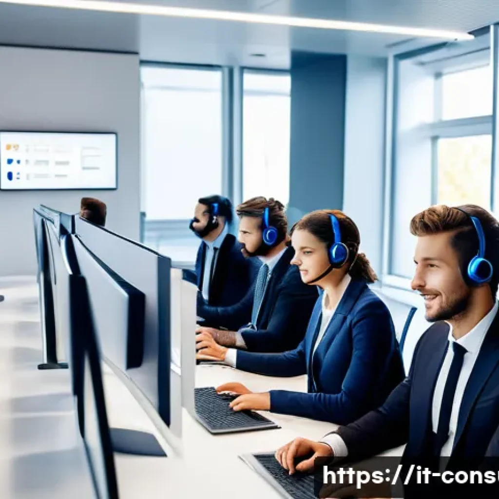 소비자 보호와 윤리적 경영 - A modern Italian customer service center featuring diverse employees attentively engaging with clien...