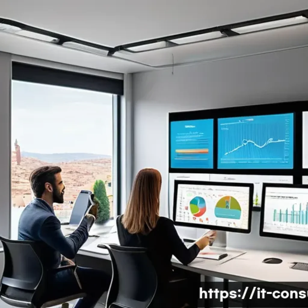 소비자 행동 데이터 분석을 통한 마케팅 혁신 - A sophisticated modern office environment showing a diverse group of Italian marketing professionals...