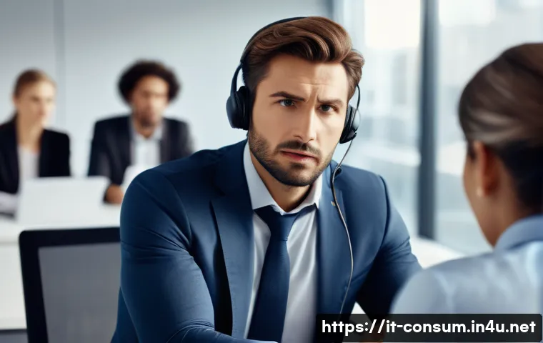 소비자 불만 관리 사례 연구 보고서 - A professional customer service representative attentively listening to a frustrated Italian client ...