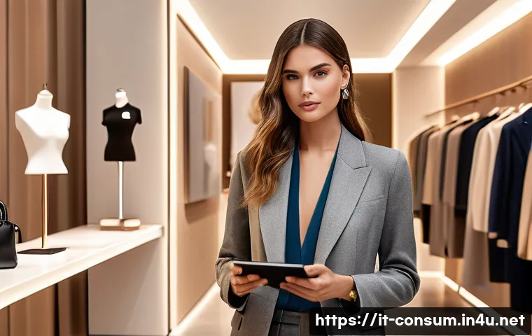 소비자중심 경영으로 성공한 조직 사례 - A sophisticated Italian fashion boutique interior blending digital and physical shopping experiences...