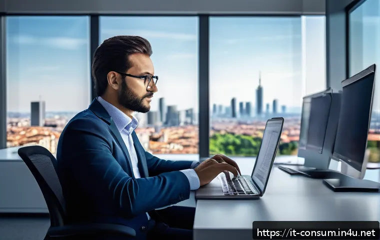 소비자전문기술사와 관련된 자격증 비교 - A professional Italian IT specialist sitting at a modern desk in a sleek office environment, focused...