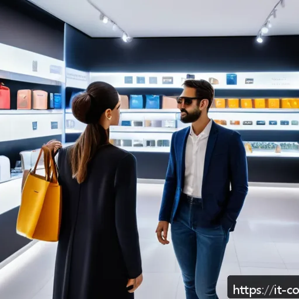 소비자중심 경영을 통한 시장 경쟁력 강화 - A modern Italian retail store interior showcasing an immersive augmented reality shopping experience...