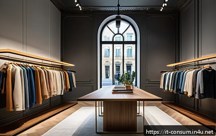 소비자 행동 데이터를 활용한 혁신과 성공 사례 - A modern Italian fashion boutique in Milan showcasing a sleek digital interface that displays person...