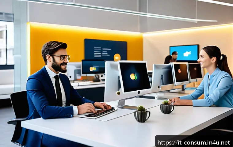 소비자중심 경영으로의 전환 과정 - A modern Italian customer service office scene showing a diverse group of professional adults engage...