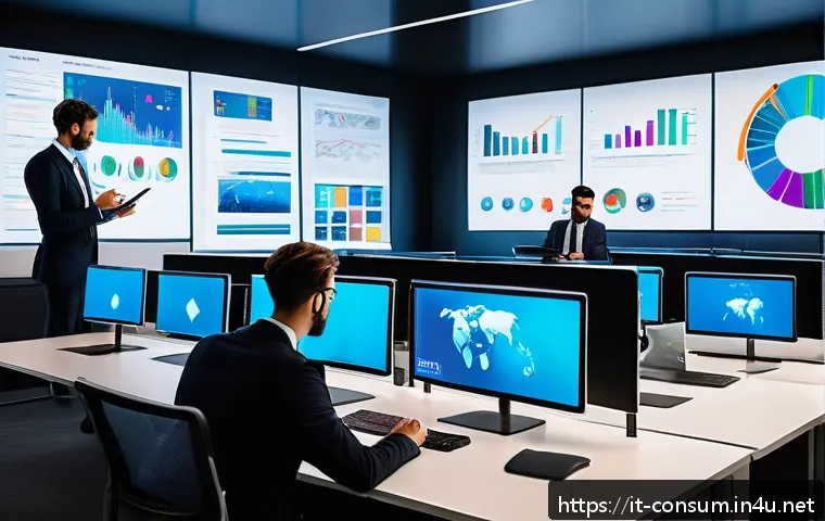 소비자 보호와 관련된 연구 논문 리뷰 - A modern office environment showing a diverse group of Italian business professionals monitoring mul...