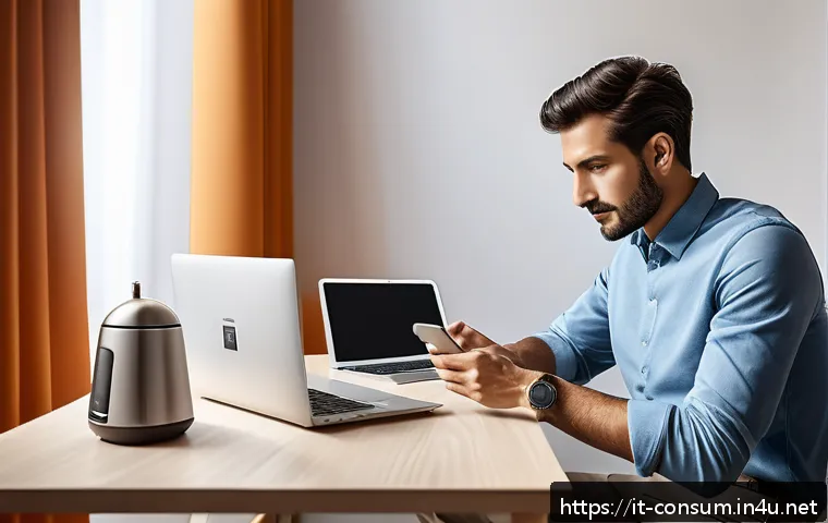 소비자 보호와 관련된 주요 이슈 분석 - A modern Italian consumer at home, sitting at a sleek desk with a laptop and smartphone, actively en...