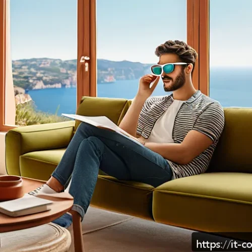 Home 32 소비자 행동 분석과 디지털 시대의 변화 - A modern Italian living room featuring a young adult using augmented reality glasses to visualize a ...