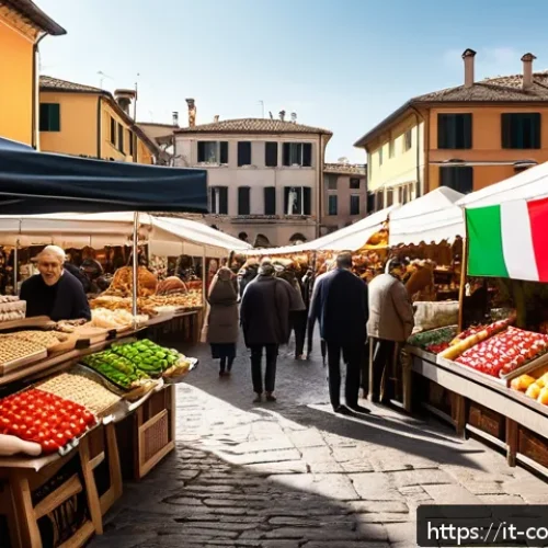 Home 30 소비자 행동 데이터를 활용한 전략 개발 - A sophisticated Italian market scene during a festive event, showcasing diverse consumers engaging w...